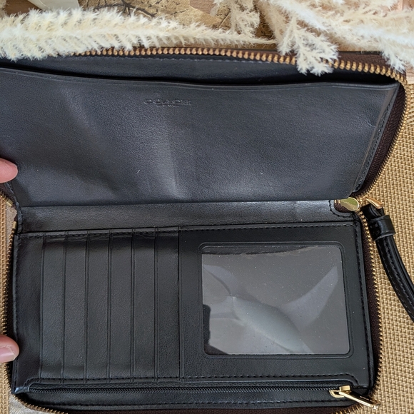 Coach Dark Brown Wristlet with Gold Logo - Picture 3 of 3